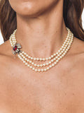 Eclectica faux pearl crystal collar necklace, silver/red (British brand)
