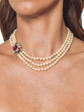 Eclectica faux pearl crystal collar necklace, silver/red (British brand)