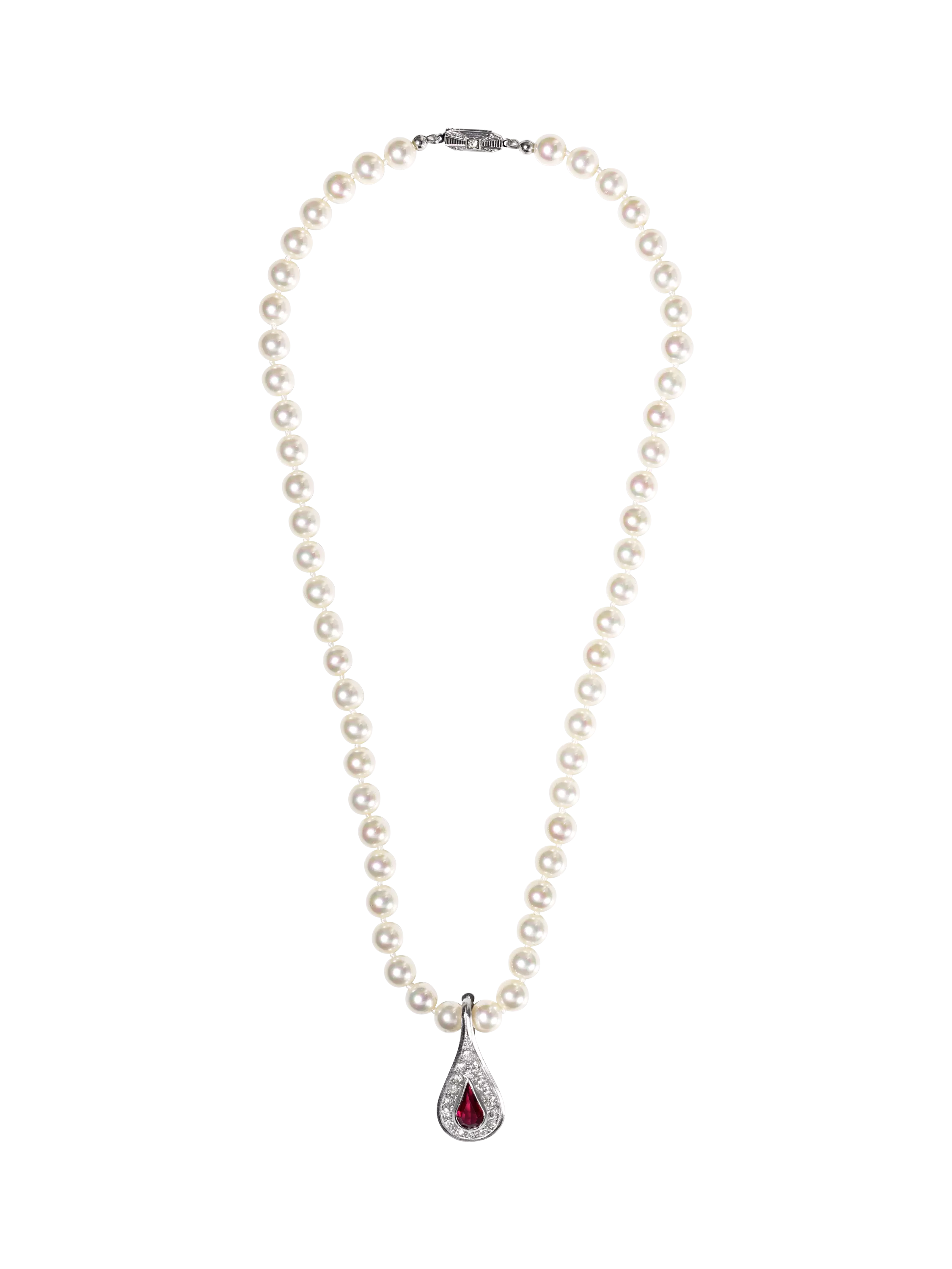 Eclectica pre-loved faux pearl necklace silver red 46cm - British product