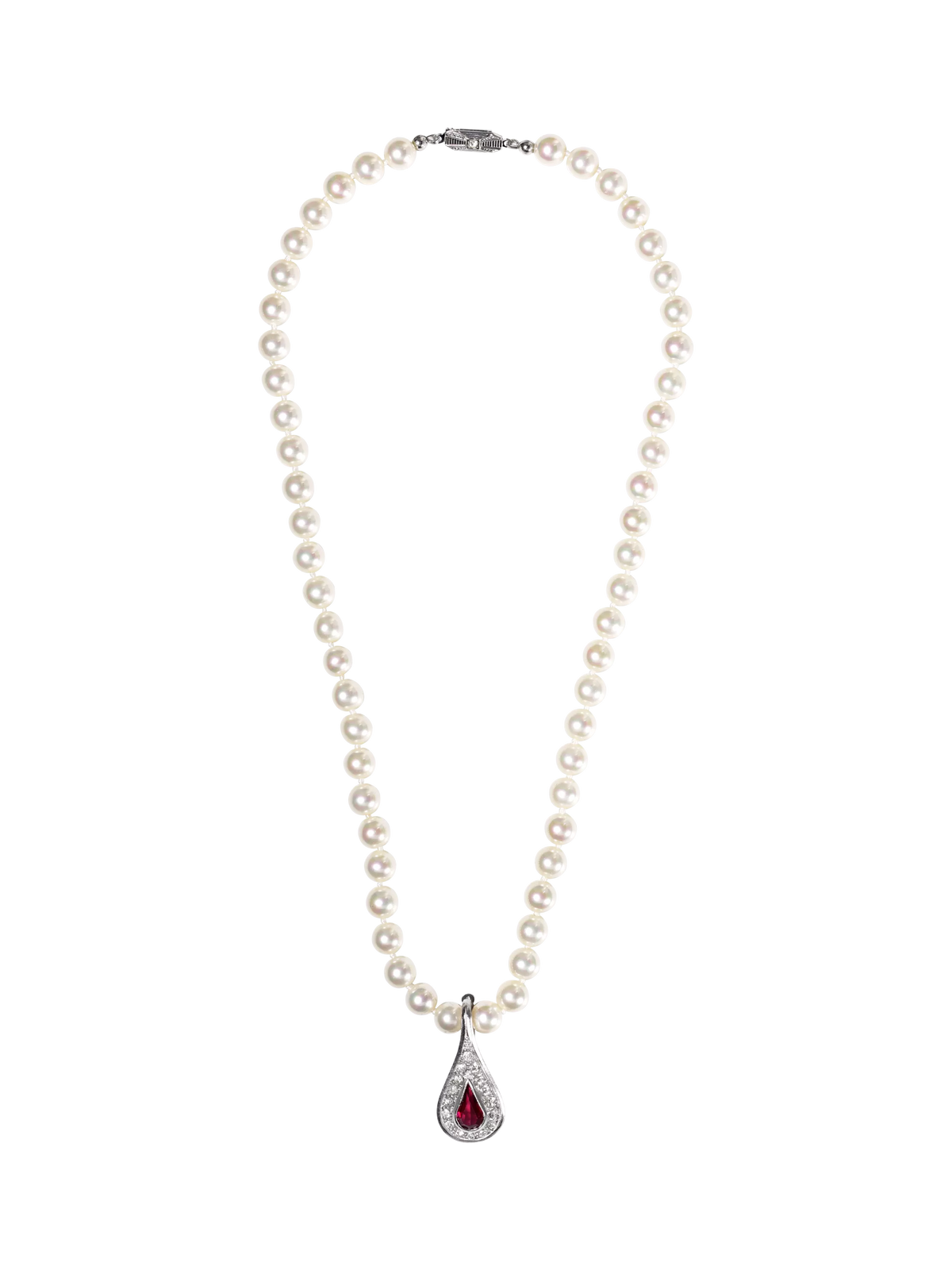 Eclectica pre-loved faux pearl necklace silver red 46cm - British product