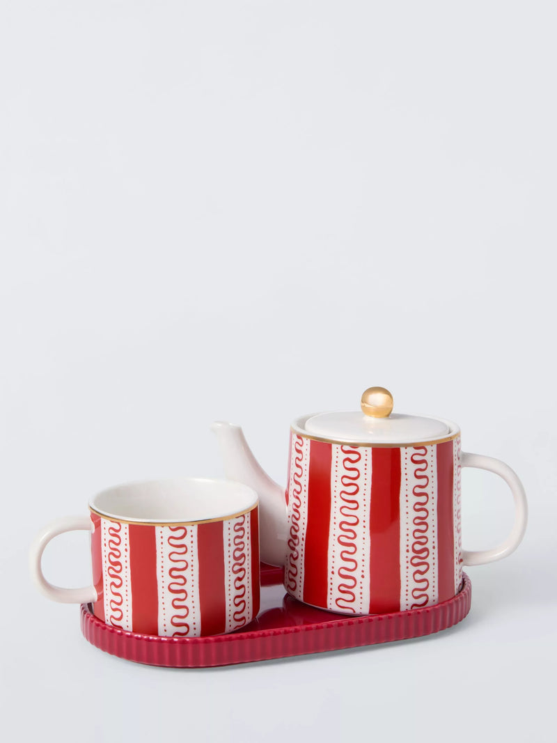 John Lewis Archive Stripe tea set in red, UK version