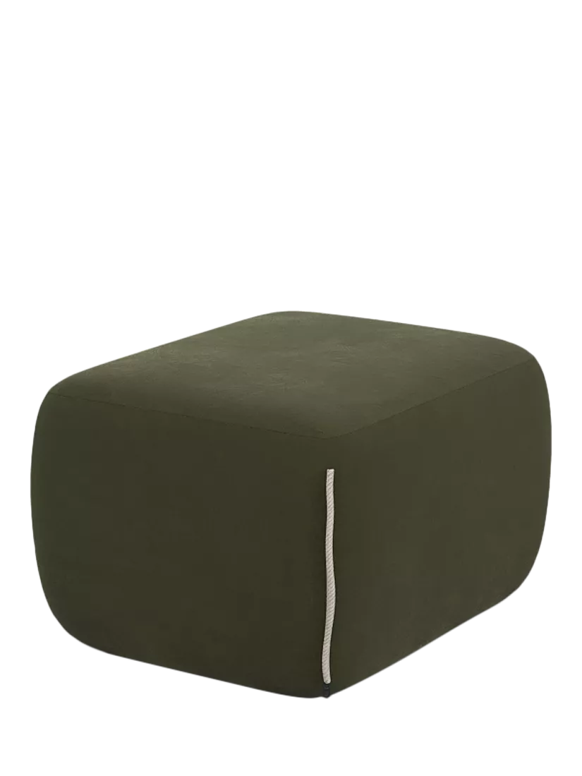 Cozmo pouffe footstool dark green velvet natural piping, imported from the UK