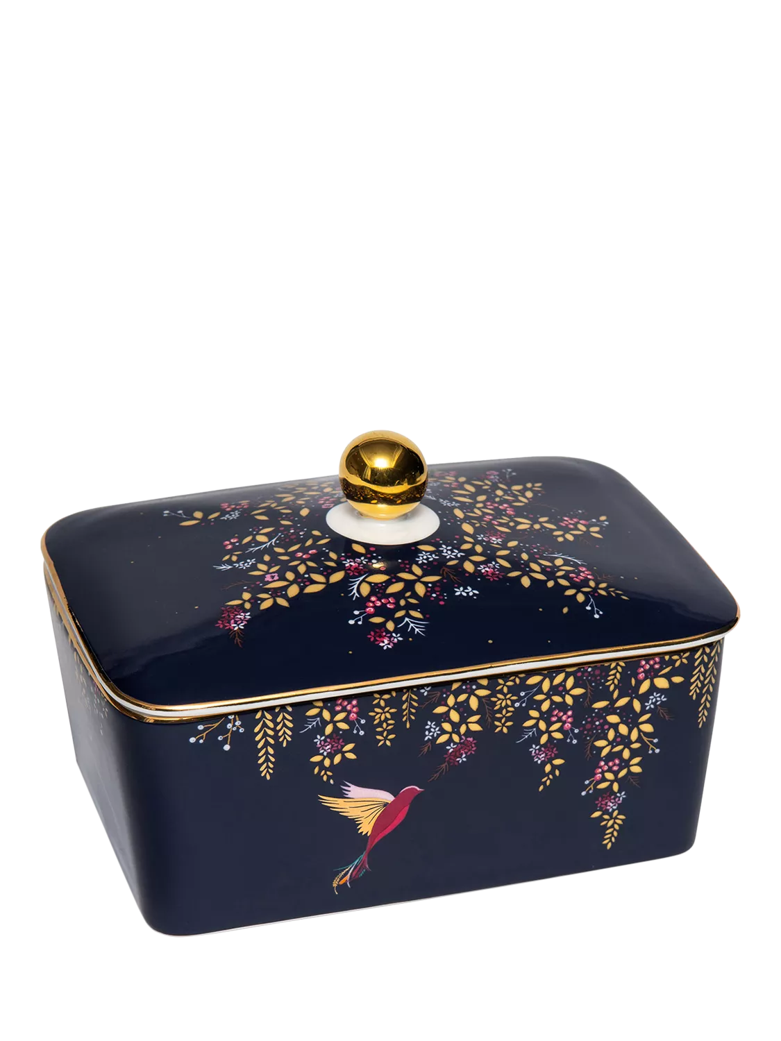 Sara Miller fine china butter dish navy with gold (British brand)