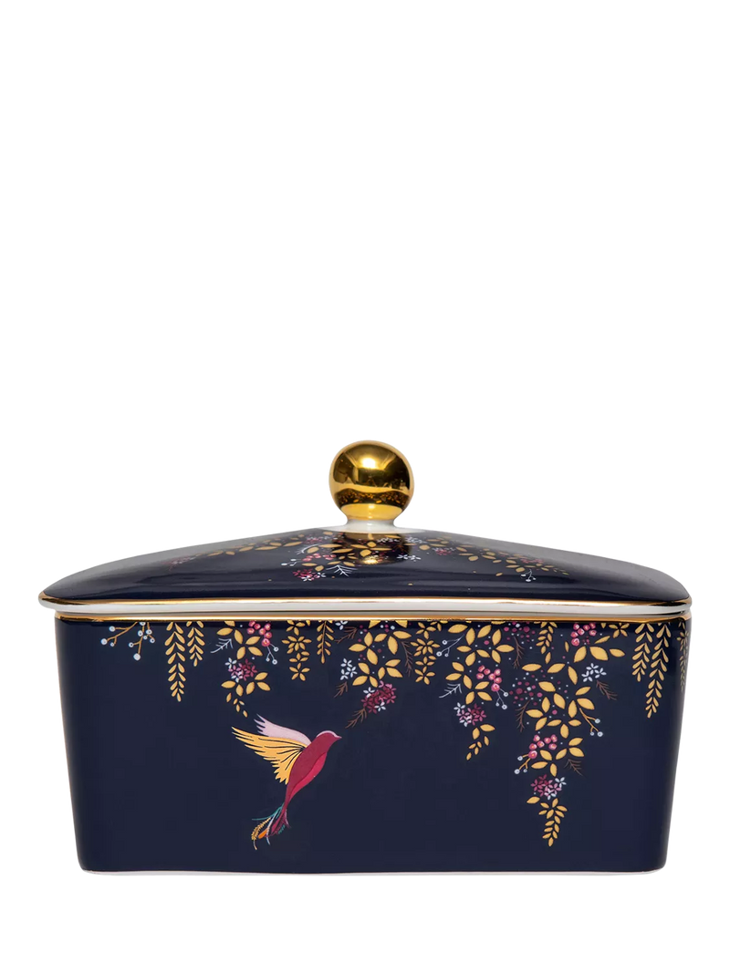 Sara Miller fine china butter dish navy with gold (British brand)