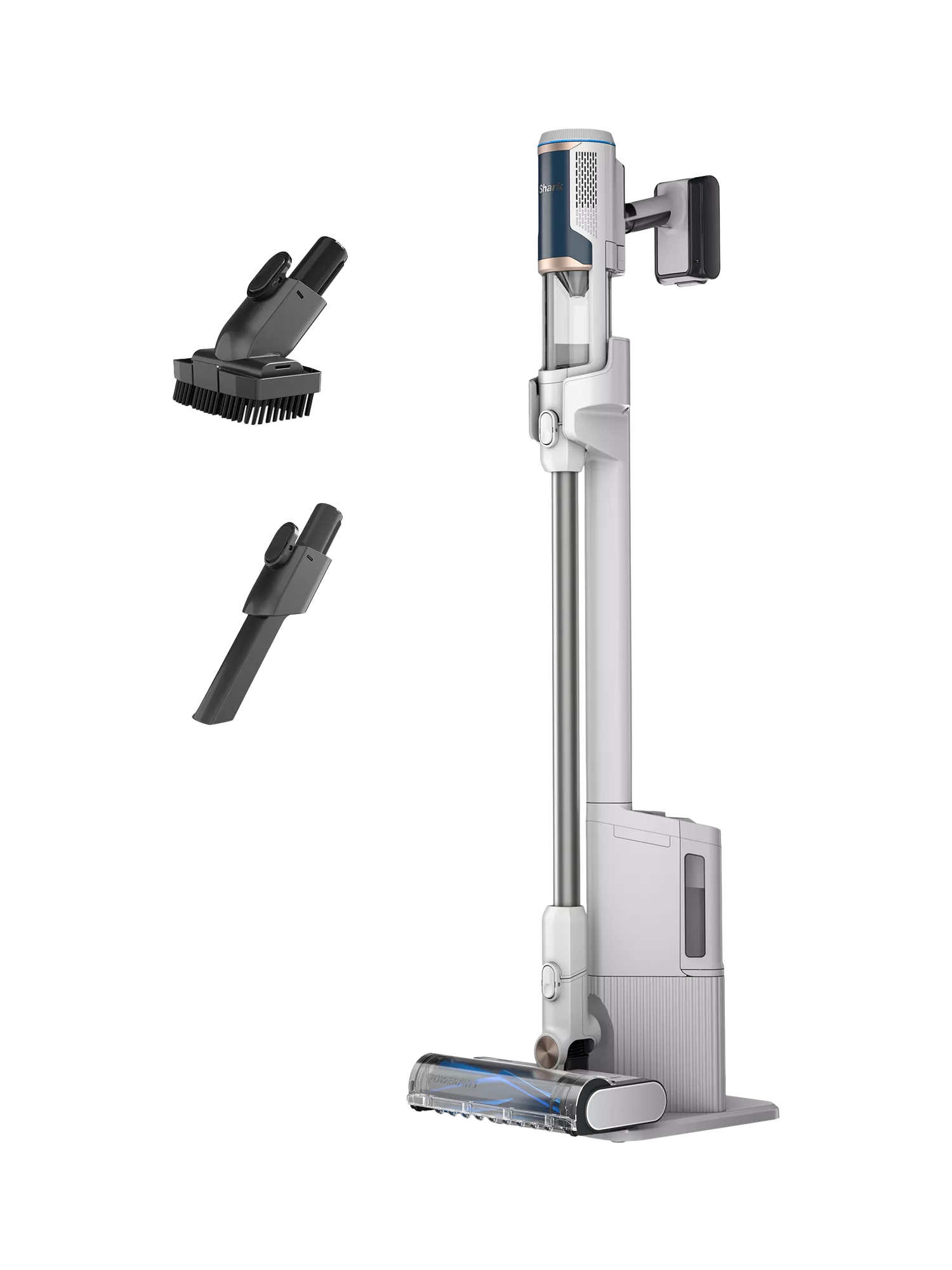 Shark cordless vacuum cleaner in White, Navy and Brass, imported from the UK