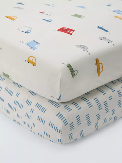 John Lewis John Lewis Animal Transport Fitted Baby Sheet Pack of 2 Cotbed (70 x 140cm)- Buy online at McGrocer