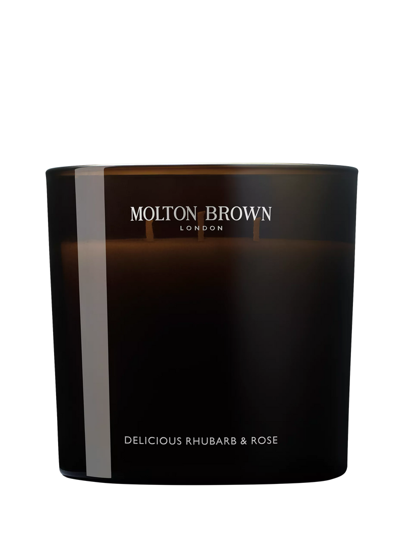 Molton Brown Delicious Rhubarb and Rose luxury candle, imported from the UK