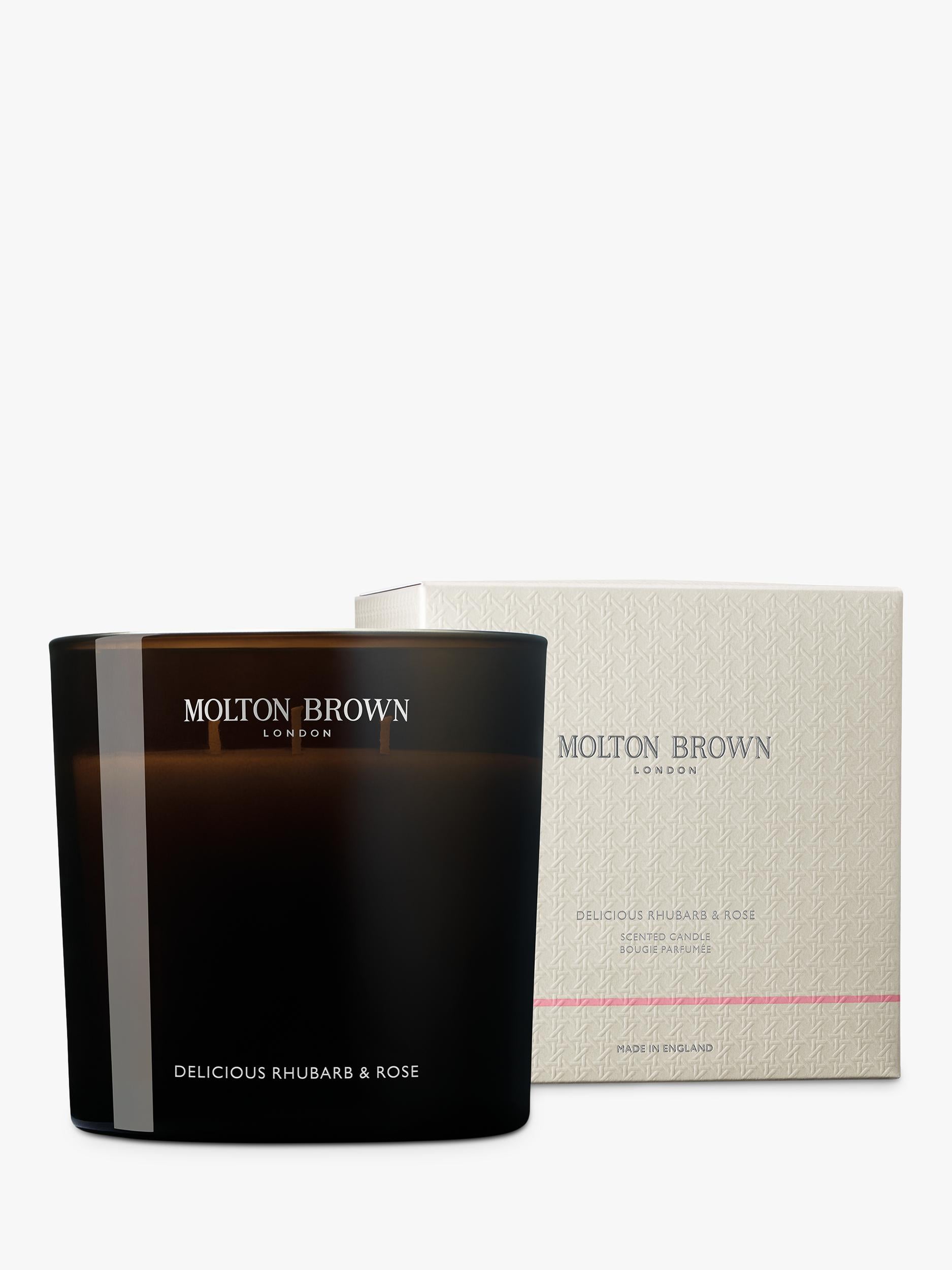 Molton Brown Delicious Rhubarb and Rose luxury candle, imported from the UK