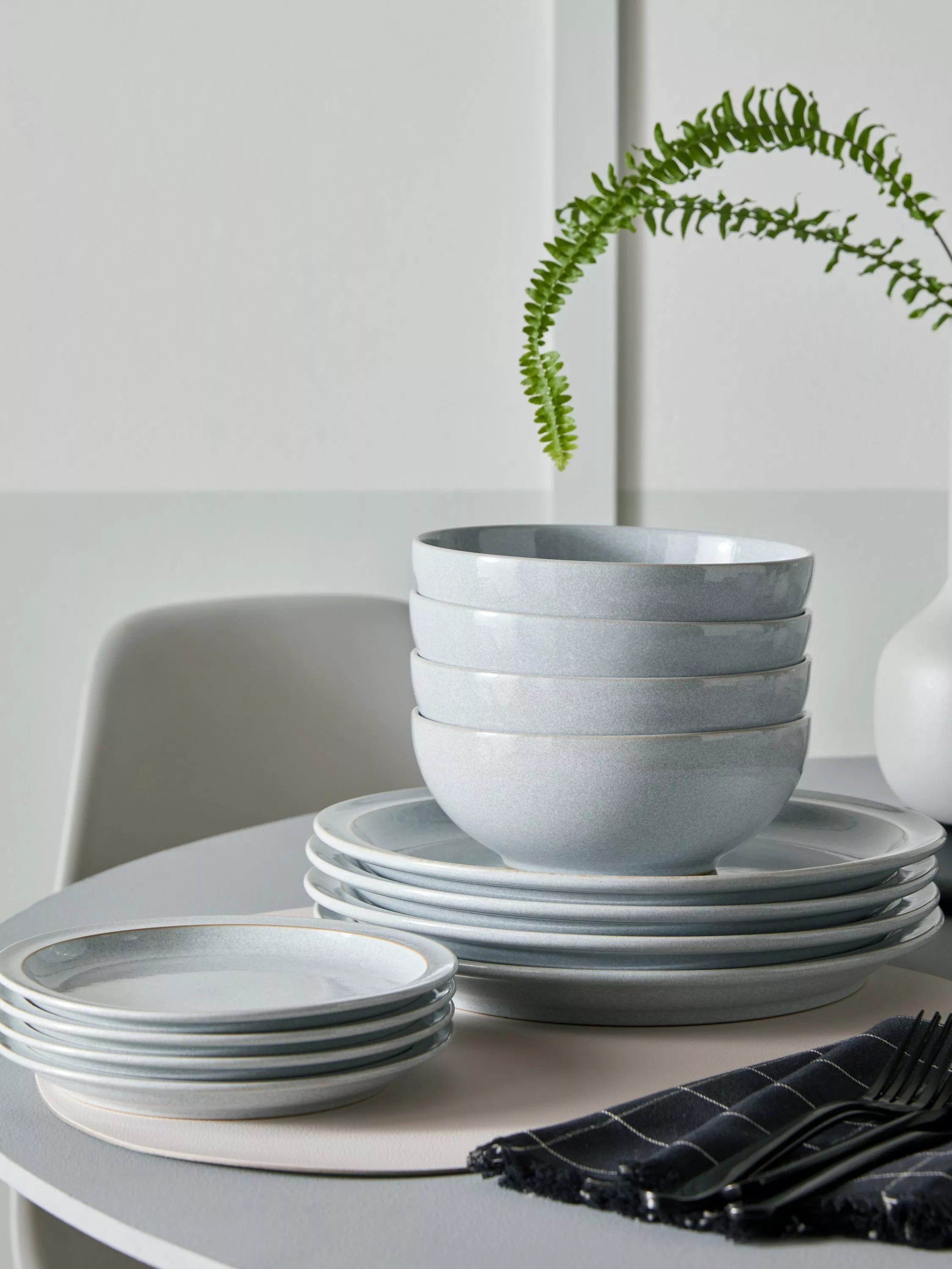 Denby Dove Grey stoneware dinnerware set 12 piece, UK version