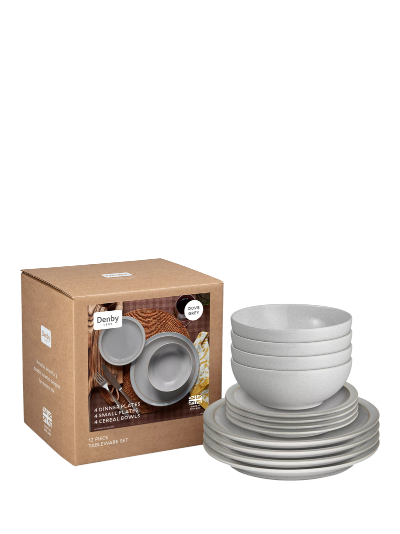 Denby Dove Grey stoneware dinnerware set 12 piece, UK version