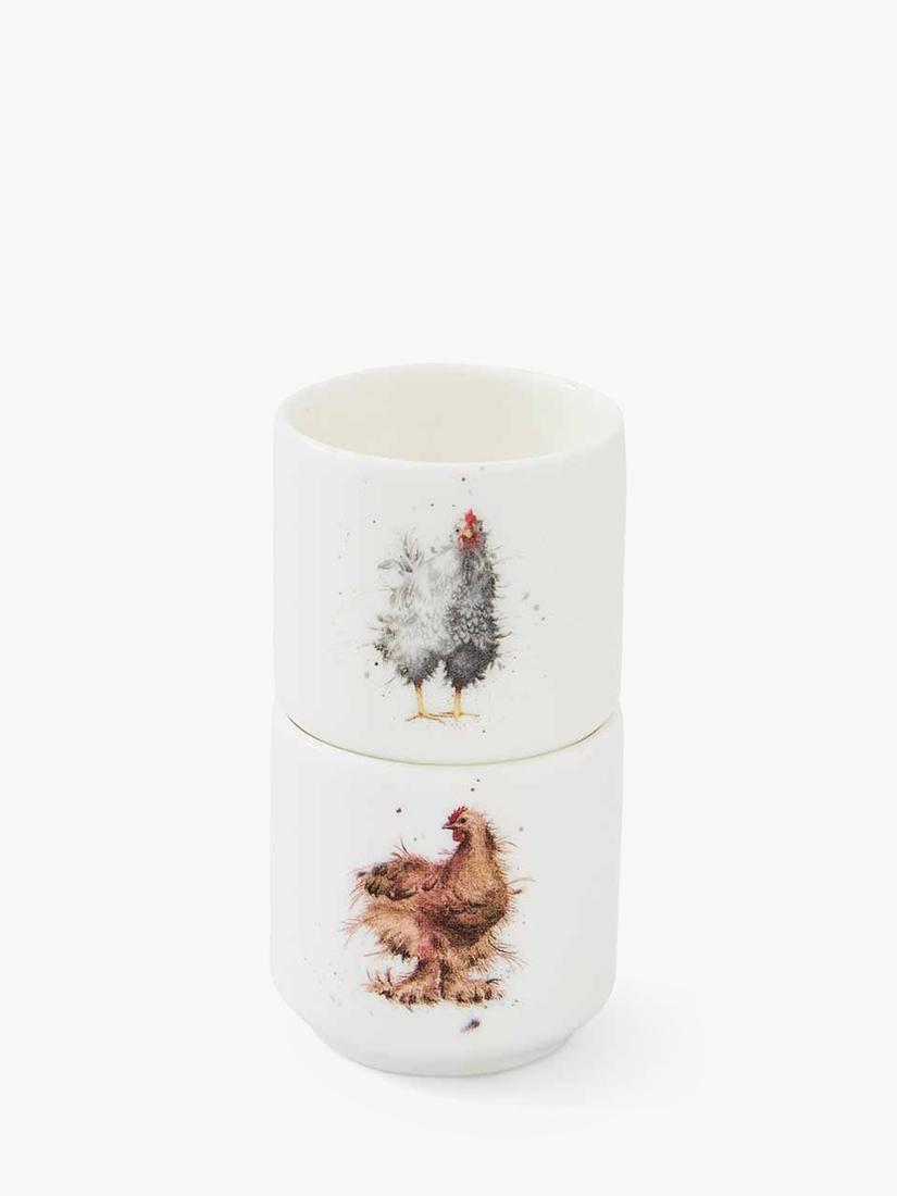 Wrendale Designs fine bone china egg cups set of 2 white multi feathery chicken designs (British brand)