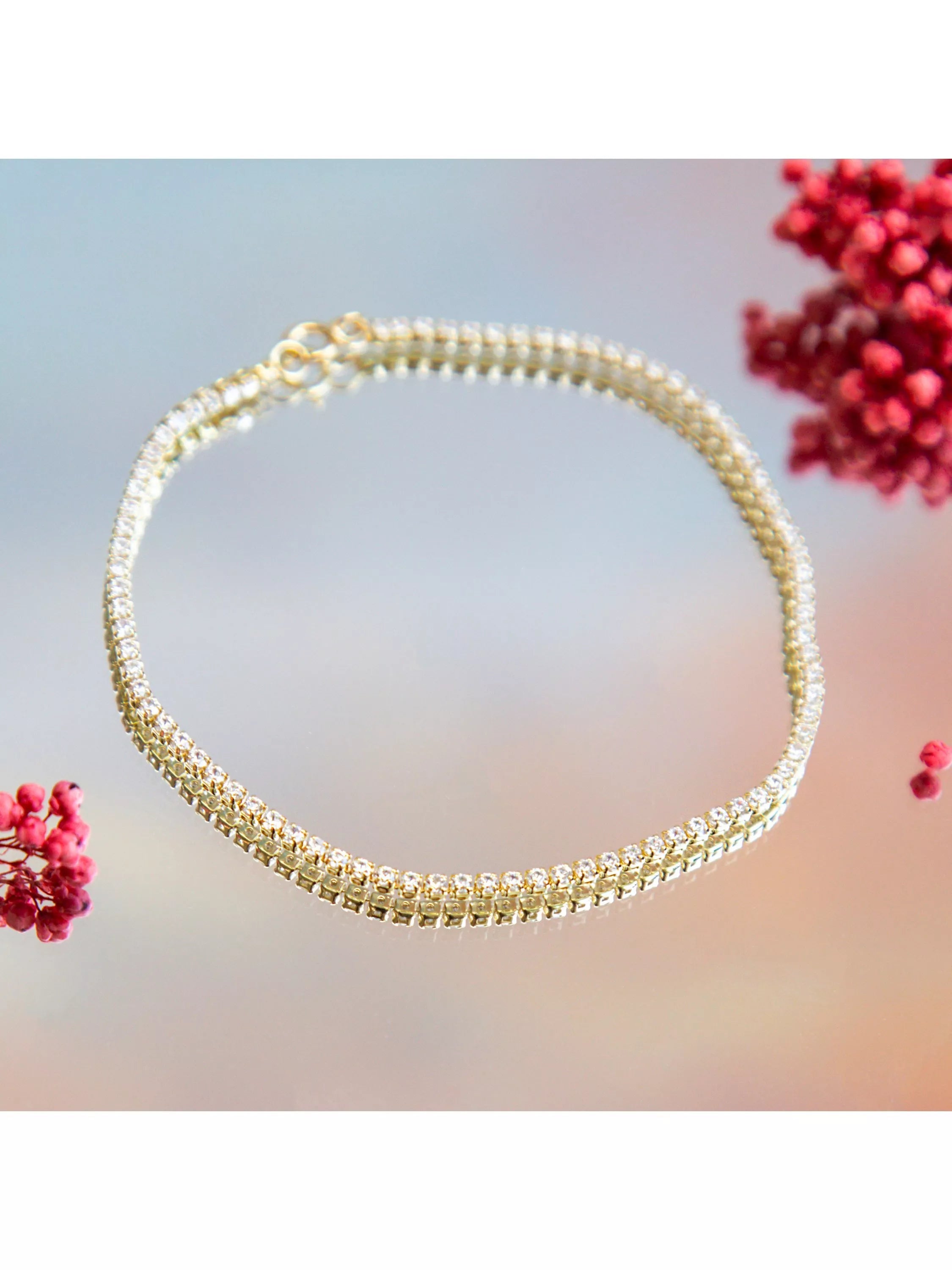 IBB 9ct gold cubic zirconia tennis bracelet (British brand)