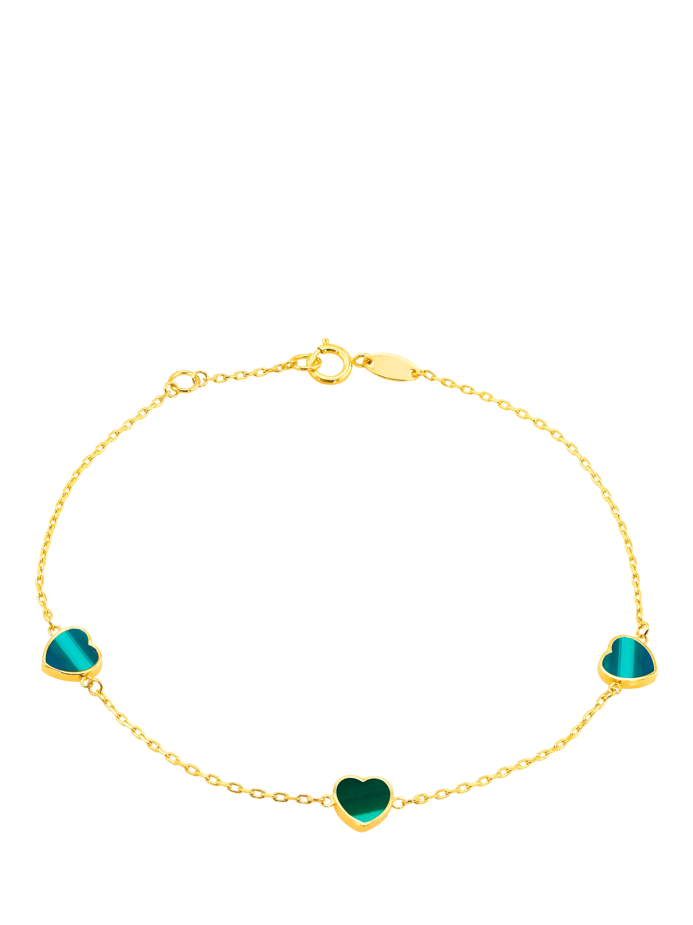IBB 9ct gold malachite heart petal chain bracelet (British brand)