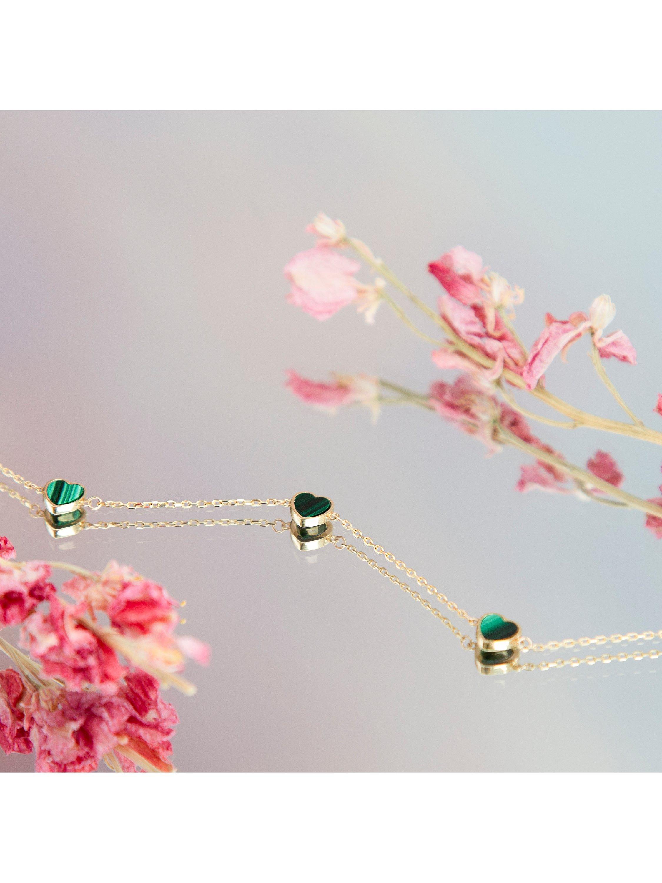 IBB 9ct gold malachite heart petal chain bracelet (British brand)
