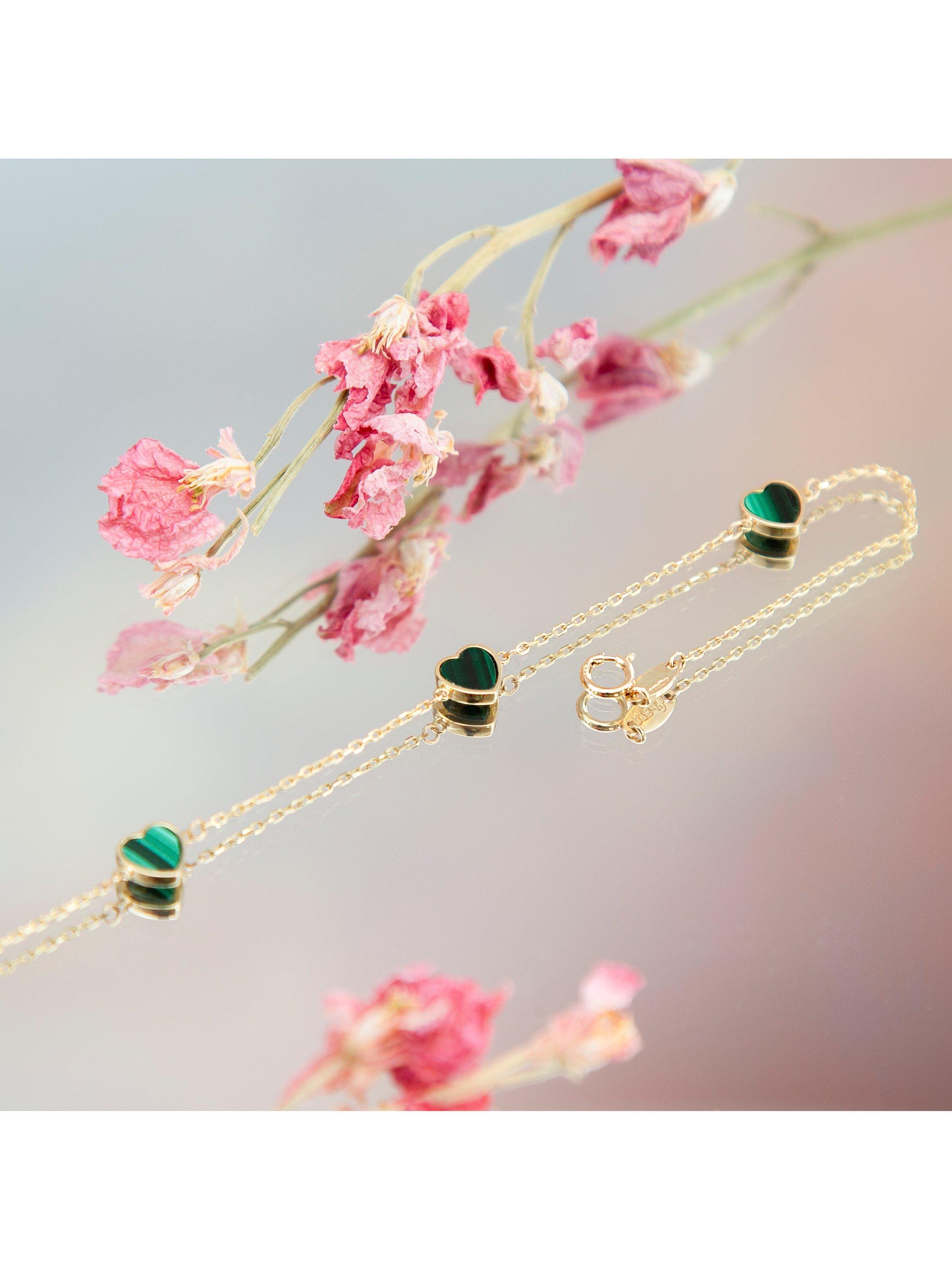 IBB 9ct gold malachite heart petal chain bracelet (British brand)