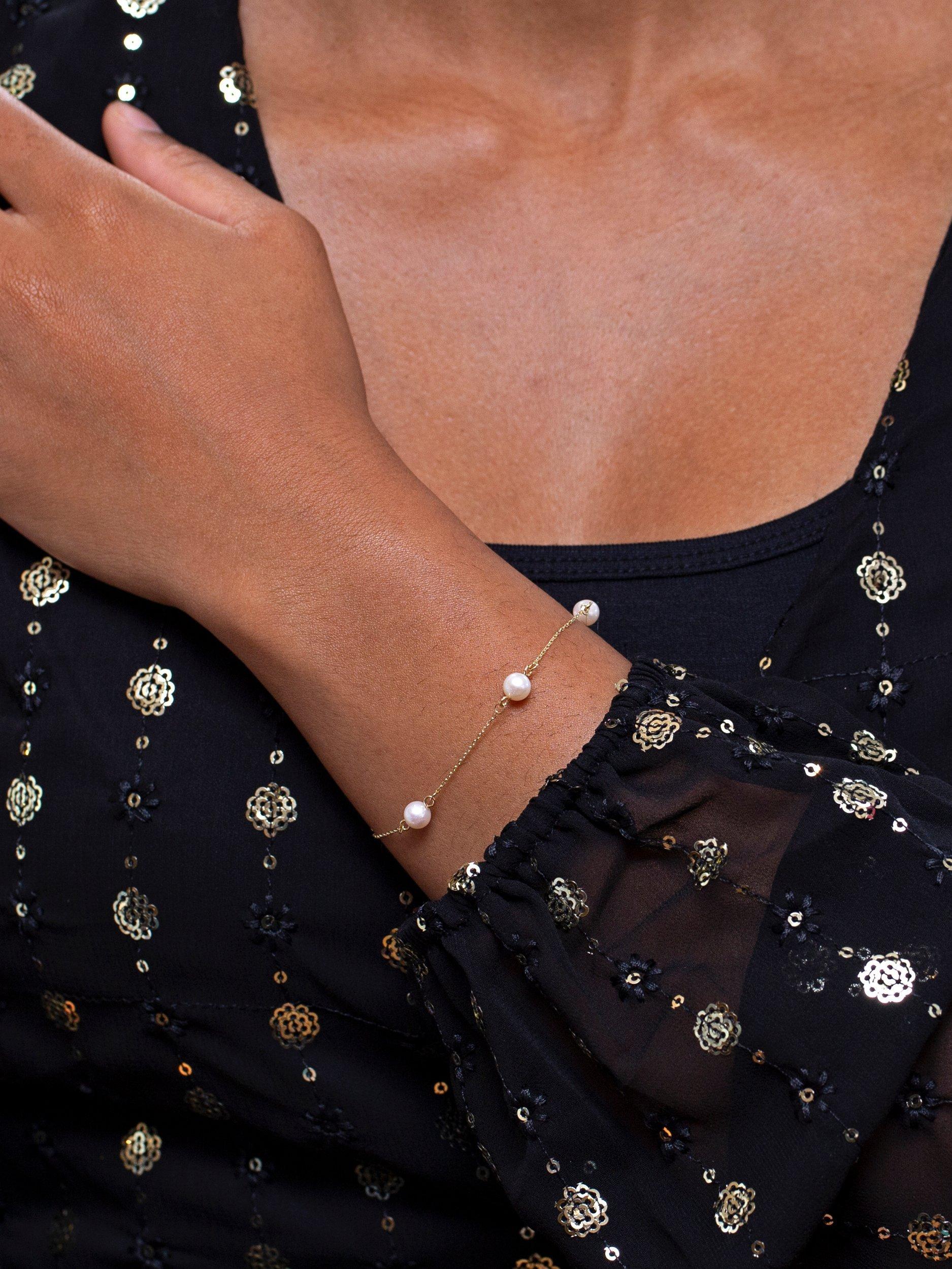 IBB 9ct gold pearl station bracelet 19cm, UK version