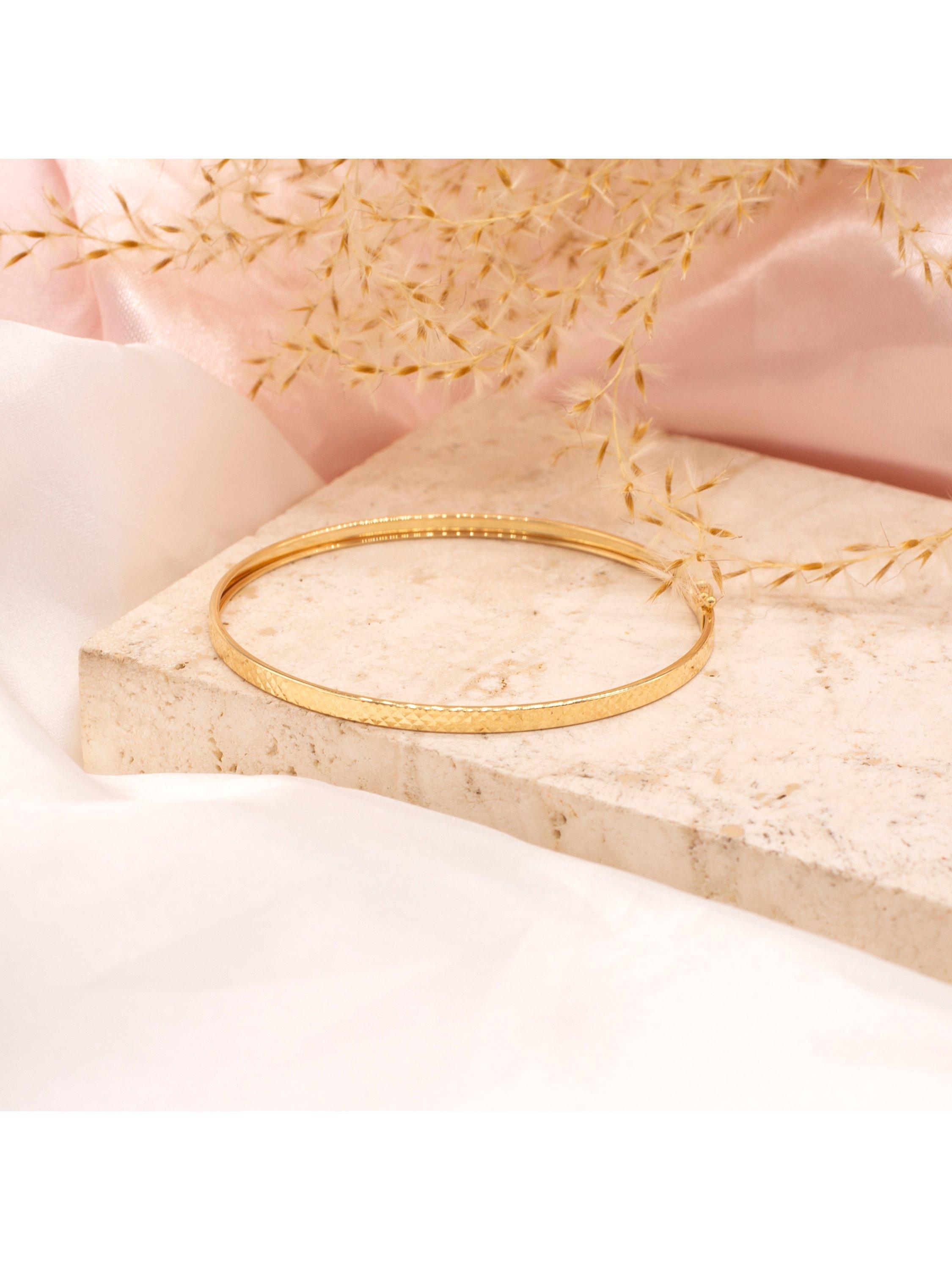 IBB 9ct gold diamond cut flat tube bangle (British brand)
