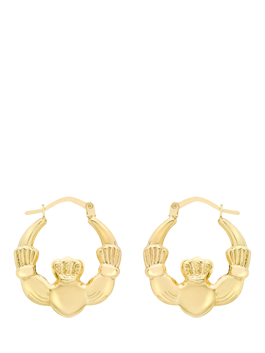 IBB 9ct gold Claddagh creole hoop earrings, gold, imported from the UK