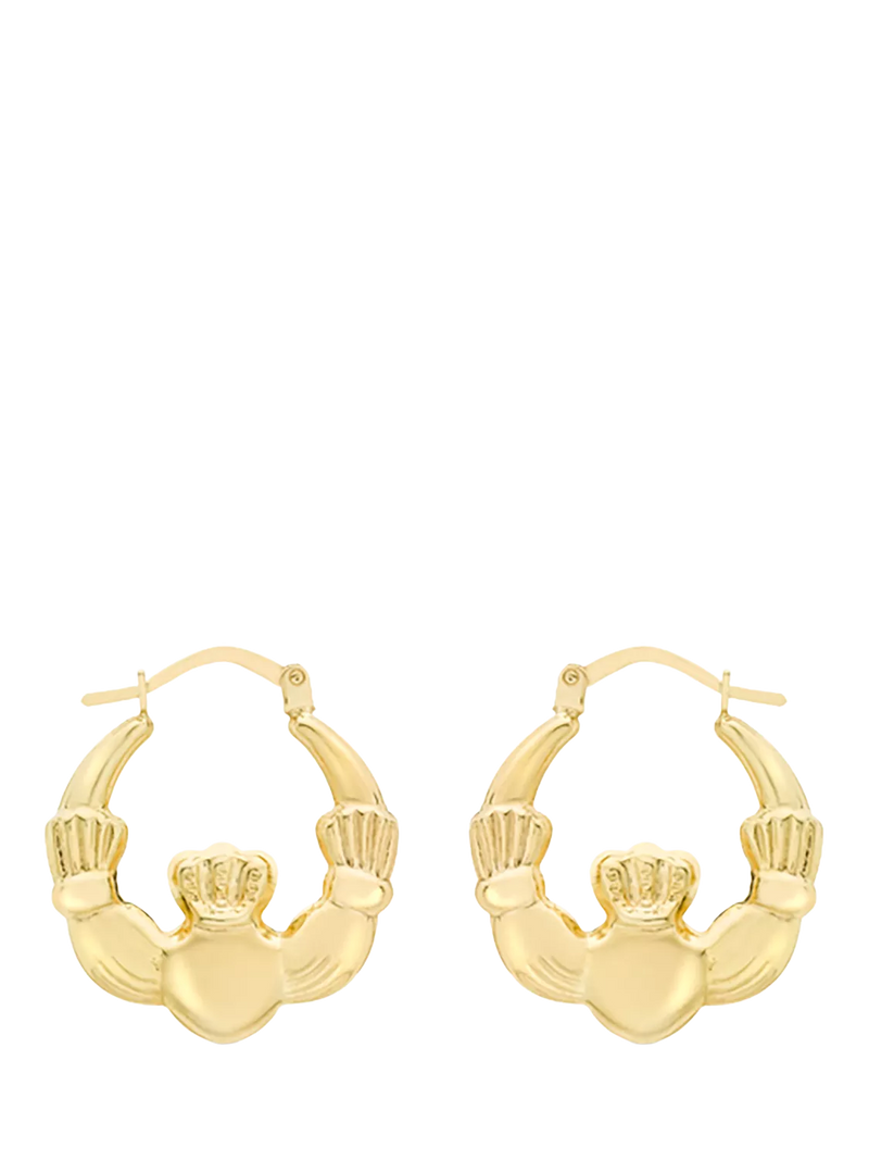 IBB 9ct gold Claddagh creole hoop earrings, gold, imported from the UK