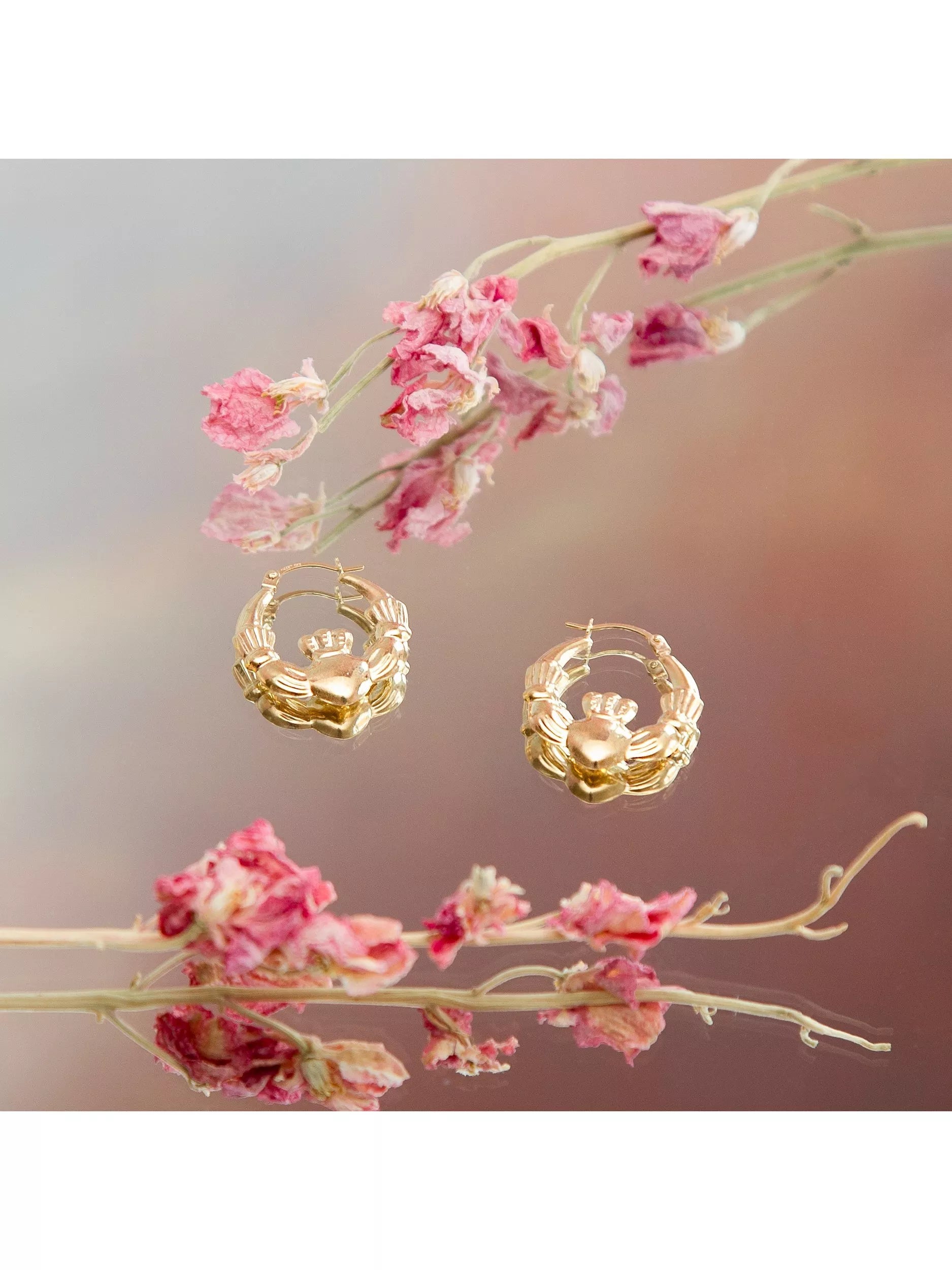 IBB 9ct gold Claddagh creole hoop earrings, gold, imported from the UK