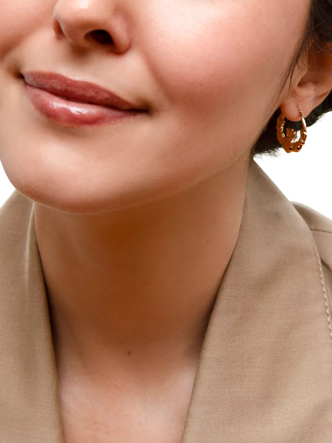 IBB 9ct gold Claddagh creole hoop earrings, gold, imported from the UK