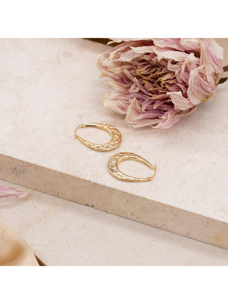 IBB gold creole oval earrings in 9ct solid yellow gold (British brand)