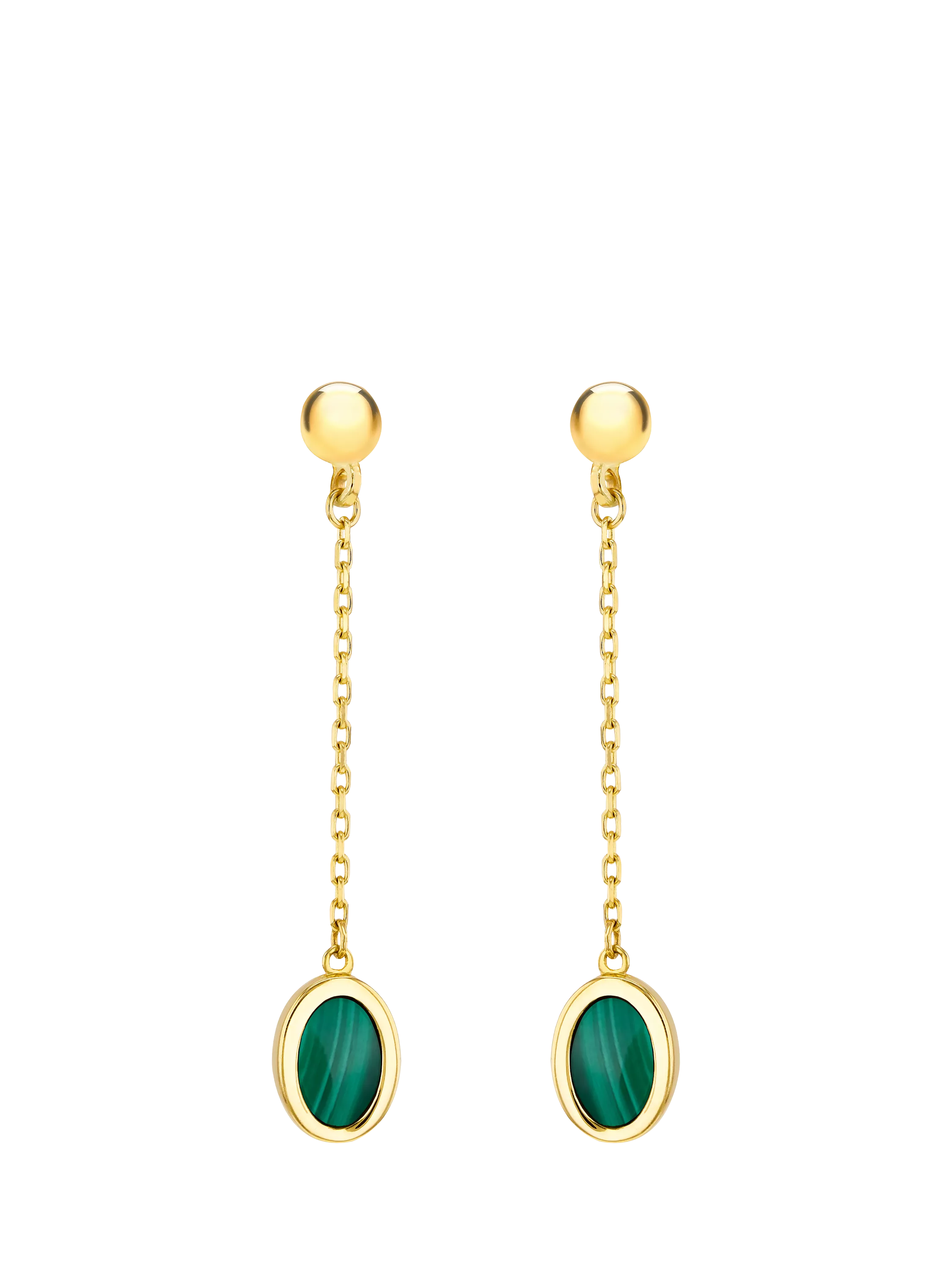 IBB 9ct gold oval malachite drop stud earrings - British product