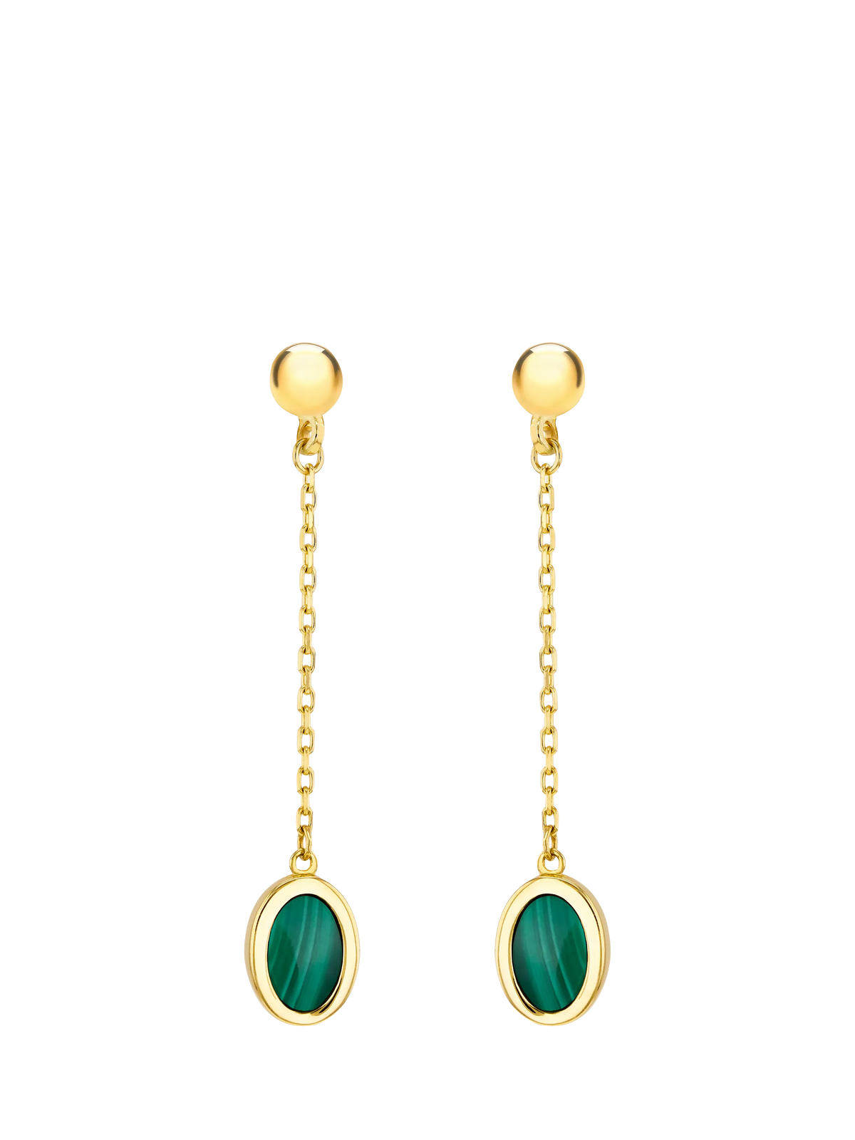 IBB 9ct gold oval malachite drop stud earrings - British product
