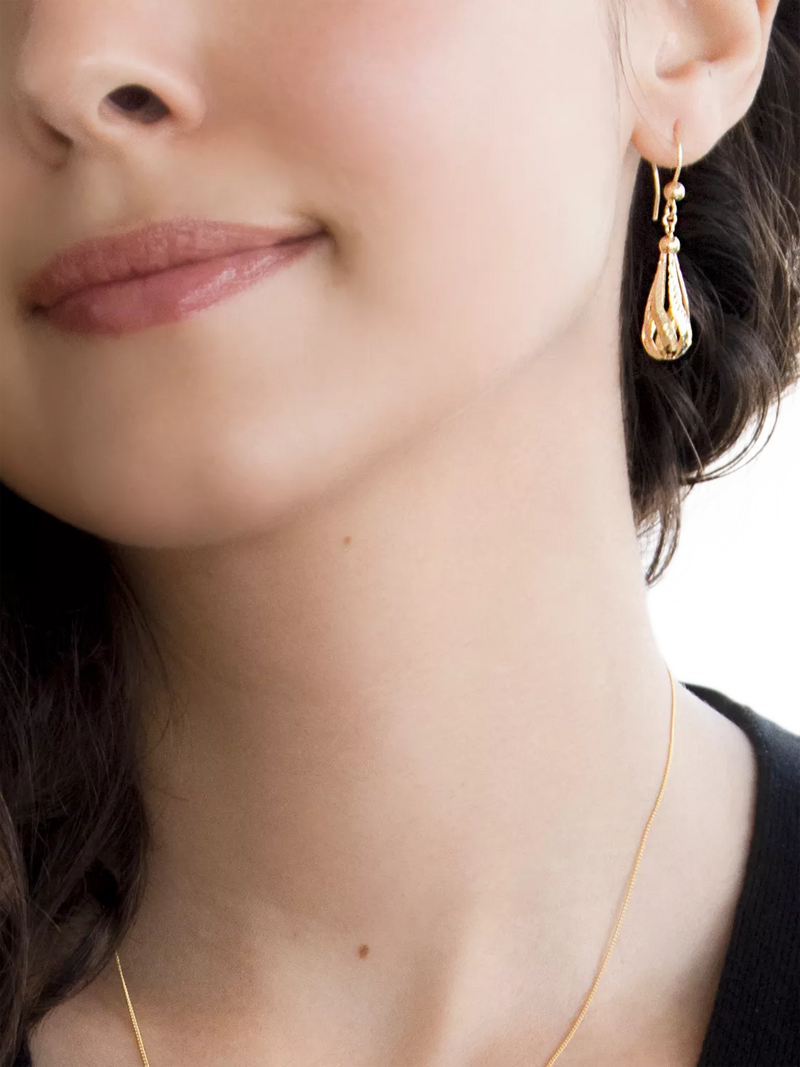 IBB 9ct gold diamond cut teardrop earrings, UK version