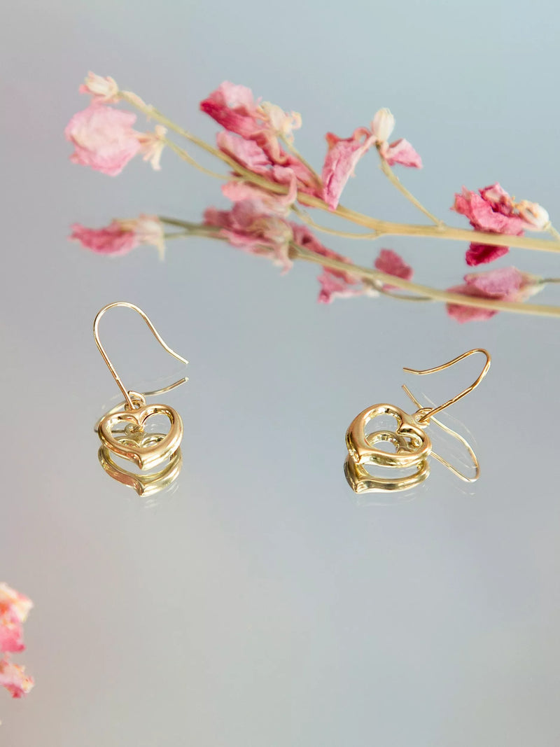 IBB 9ct gold heart drop earrings from Italy, UK version