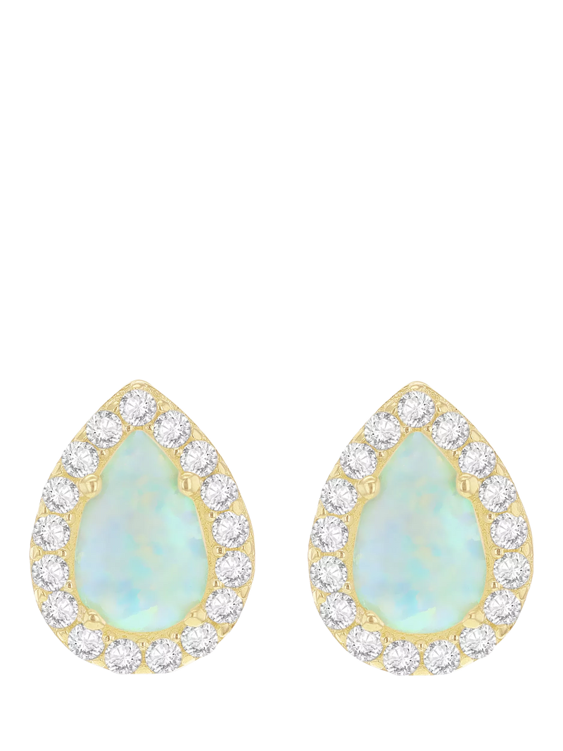 IBB gold opal cubic zirconia stud earrings 8.8x6.7mm, imported from the UK