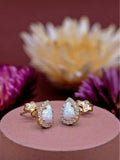 IBB gold opal cubic zirconia stud earrings 8.8x6.7mm, imported from the UK