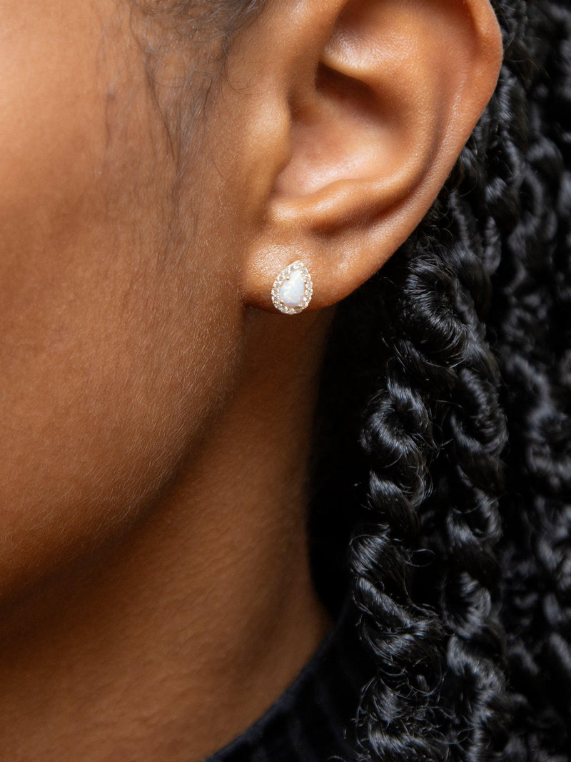 IBB gold opal cubic zirconia stud earrings 8.8x6.7mm, imported from the UK
