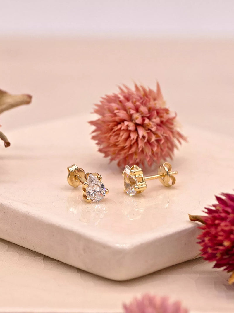 IBB 9ct gold cubic zirconia pear stud earrings, imported from the UK