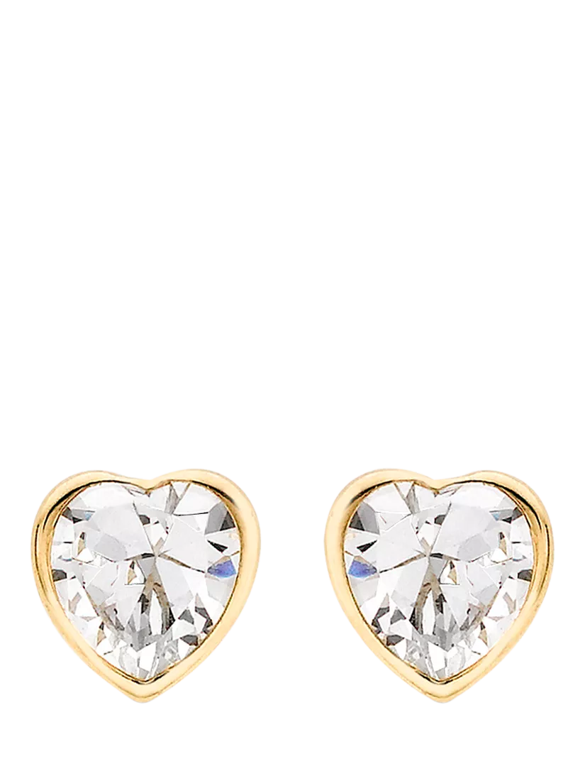 IBB 9ct gold cubic zirconia heart stud earrings (British brand)