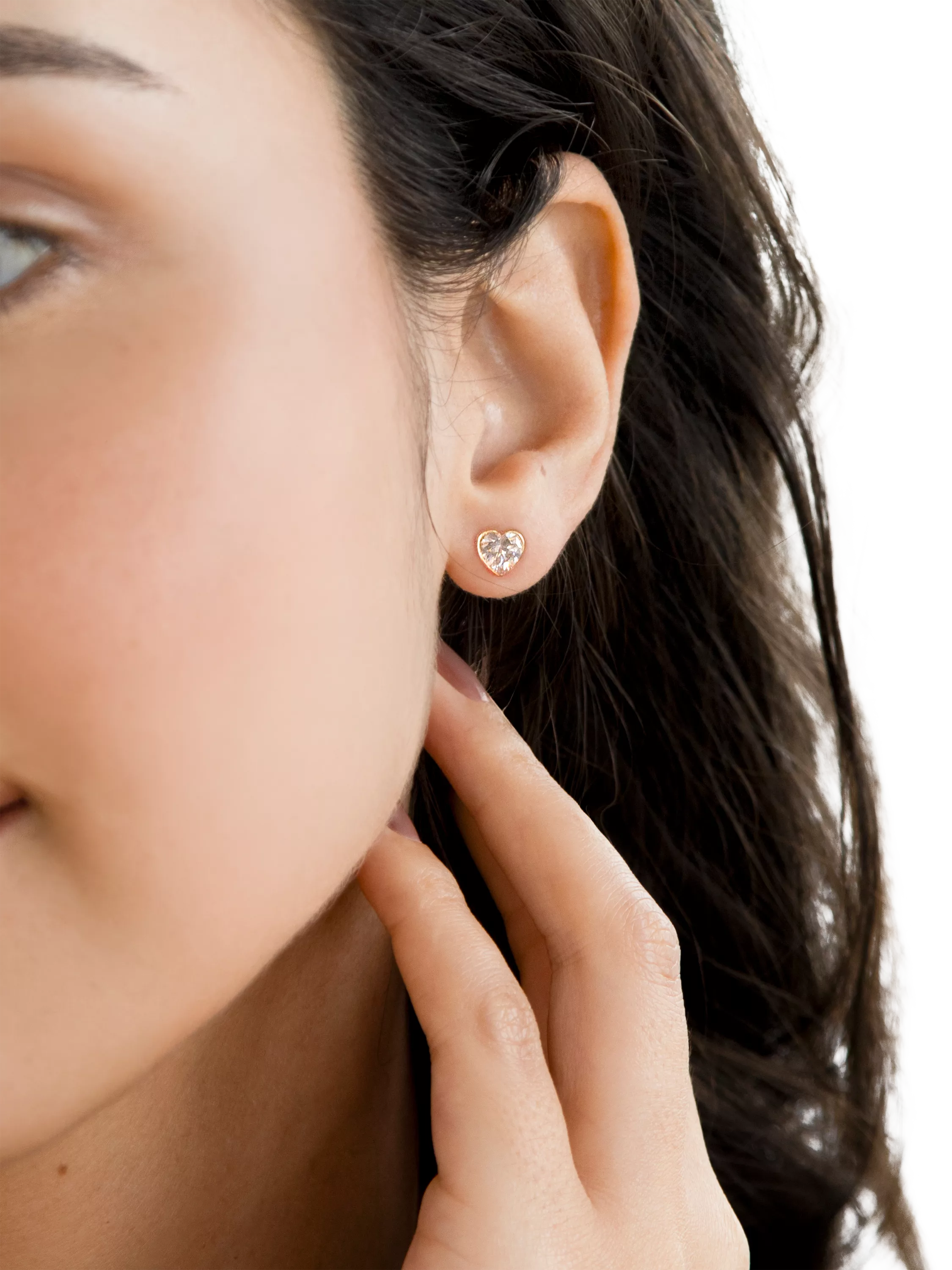 IBB 9ct gold cubic zirconia heart stud earrings (British brand)