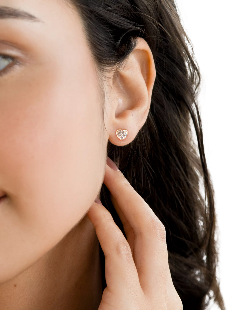 IBB 9ct gold cubic zirconia heart stud earrings (British brand)