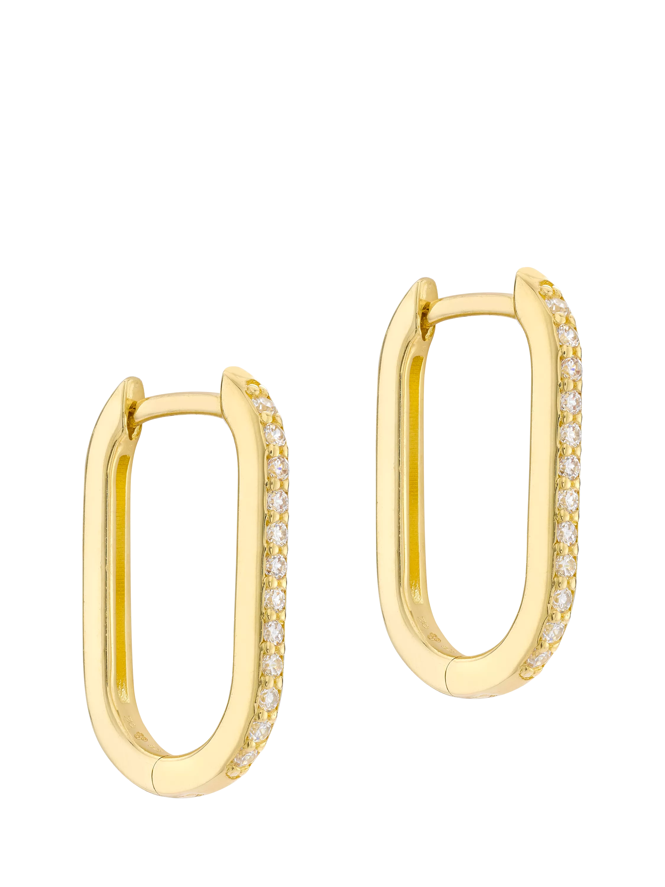 IBB 9ct gold rectangular hoop creole earrings with cubic zirconia, UK version