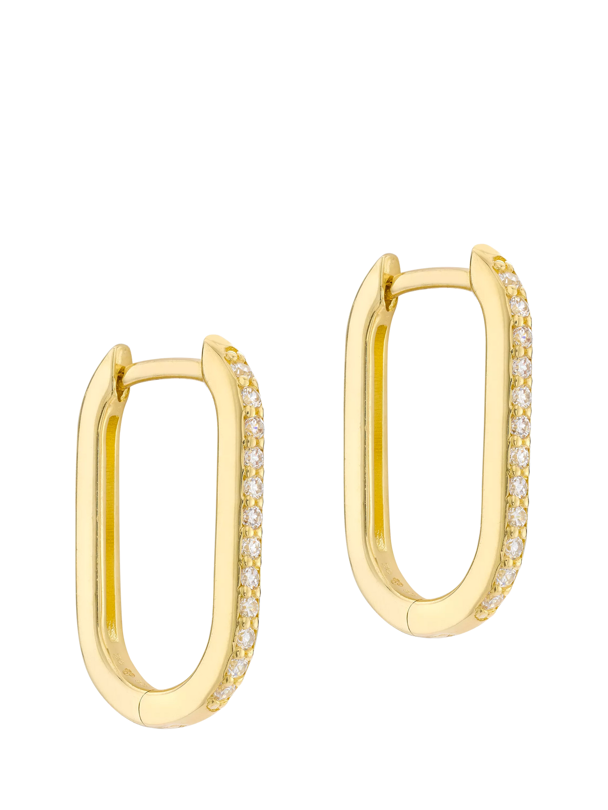 IBB 9ct gold rectangular hoop creole earrings with cubic zirconia, UK version