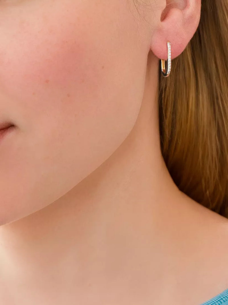 IBB 9ct gold rectangular hoop creole earrings with cubic zirconia, UK version