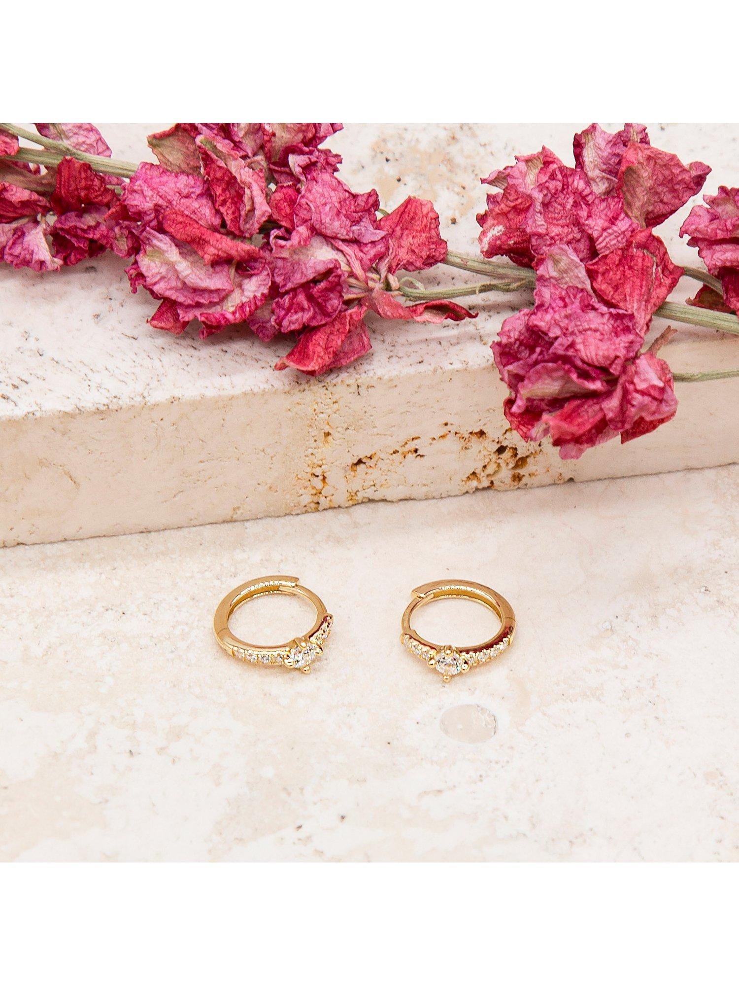 IBB star huggie hoop cubic zirconia gold earrings 1.3cm (British brand)