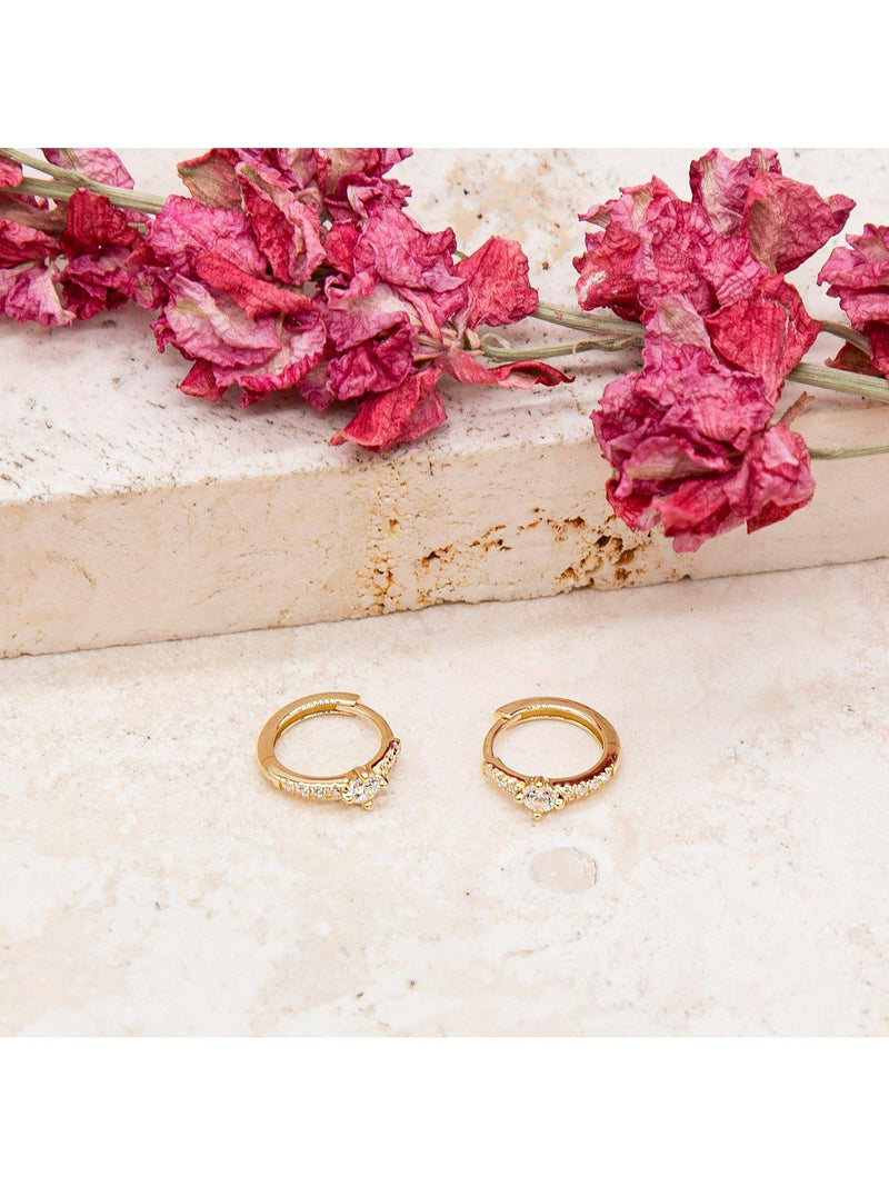 IBB star huggie hoop cubic zirconia gold earrings 1.3cm (British brand)