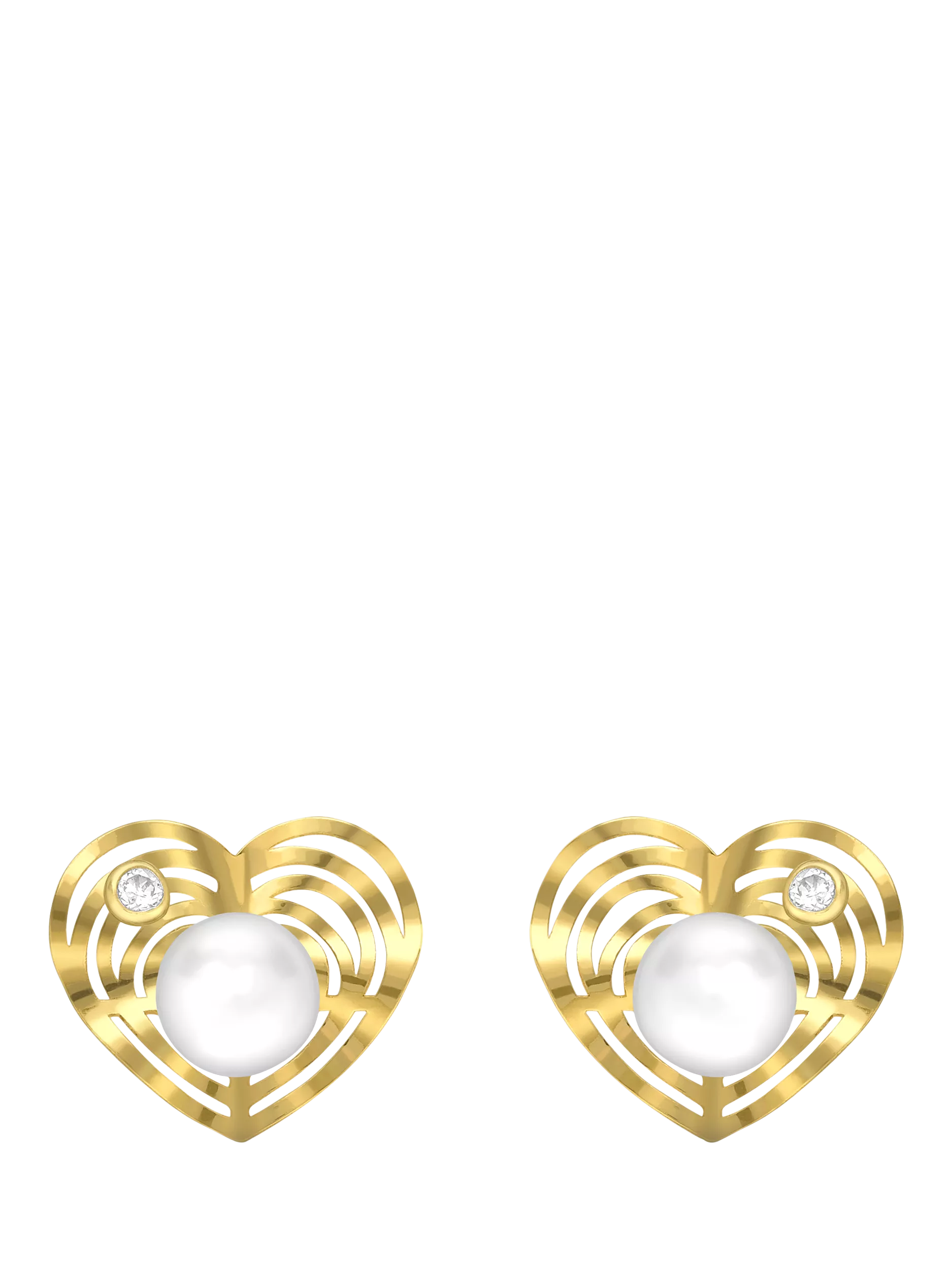 IBB 9ct gold pearl and cubic zirconia heart stud earrings, UK version
