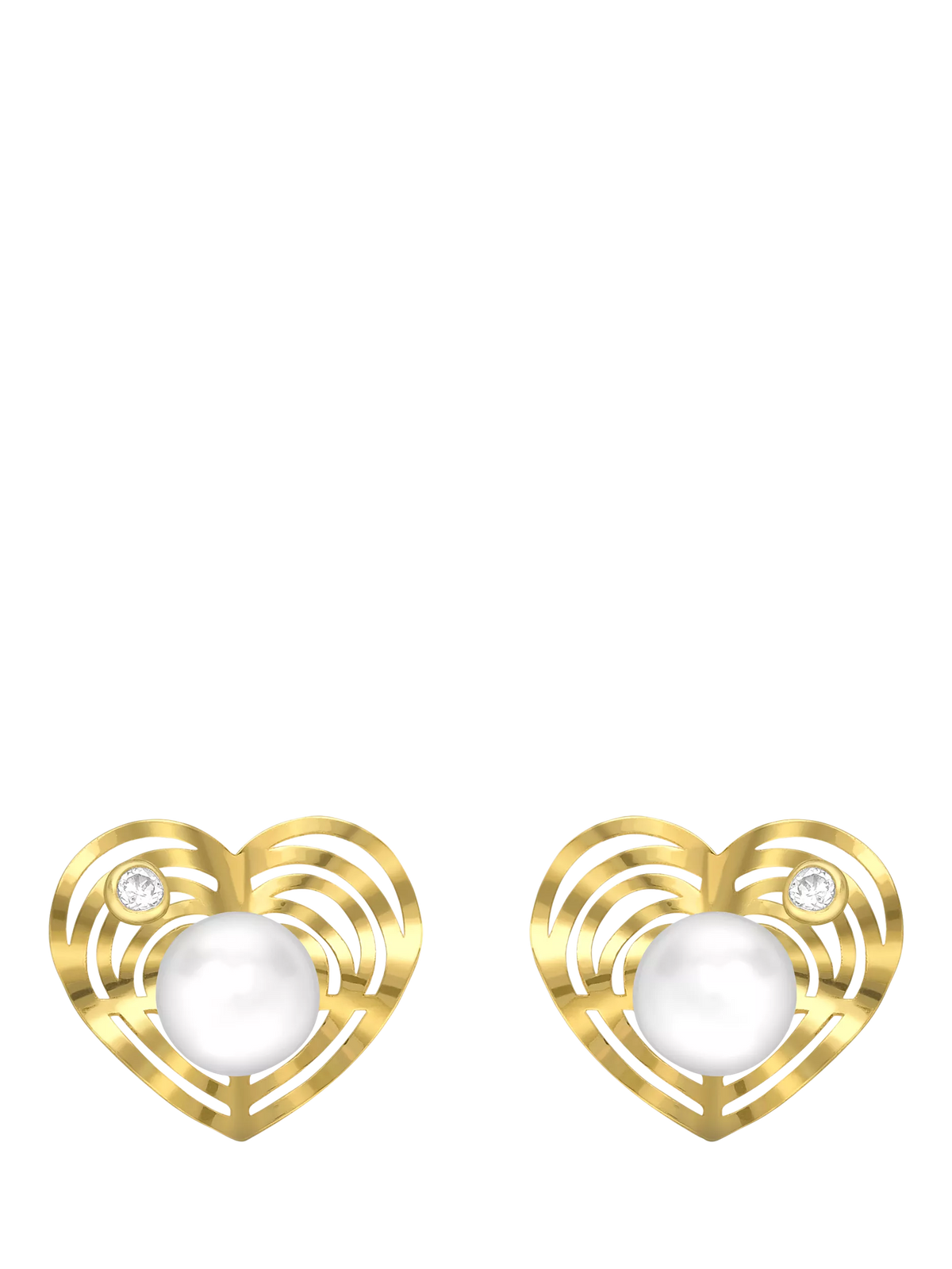 IBB 9ct gold pearl and cubic zirconia heart stud earrings, UK version