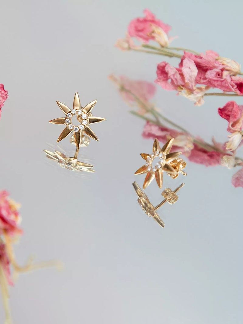 IBB 9ct gold cubic zirconia flower stud earrings, UK version