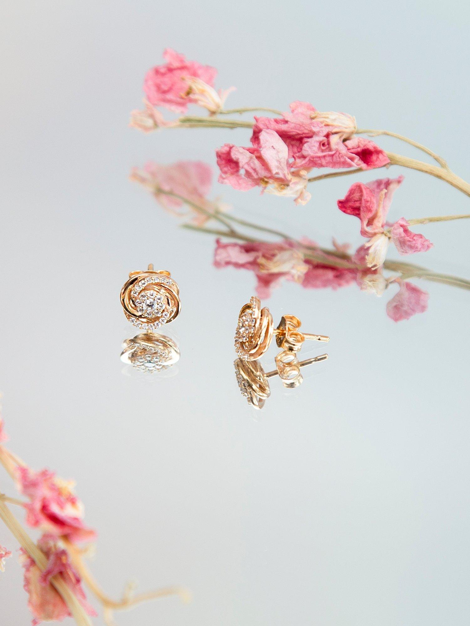 IBB gold cubic zirconia rose stud earrings, UK version
