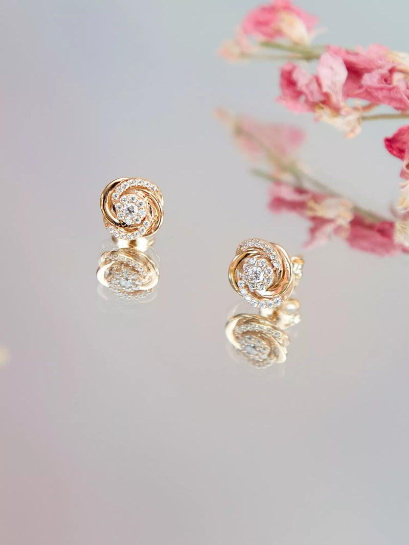 IBB gold cubic zirconia rose stud earrings, UK version