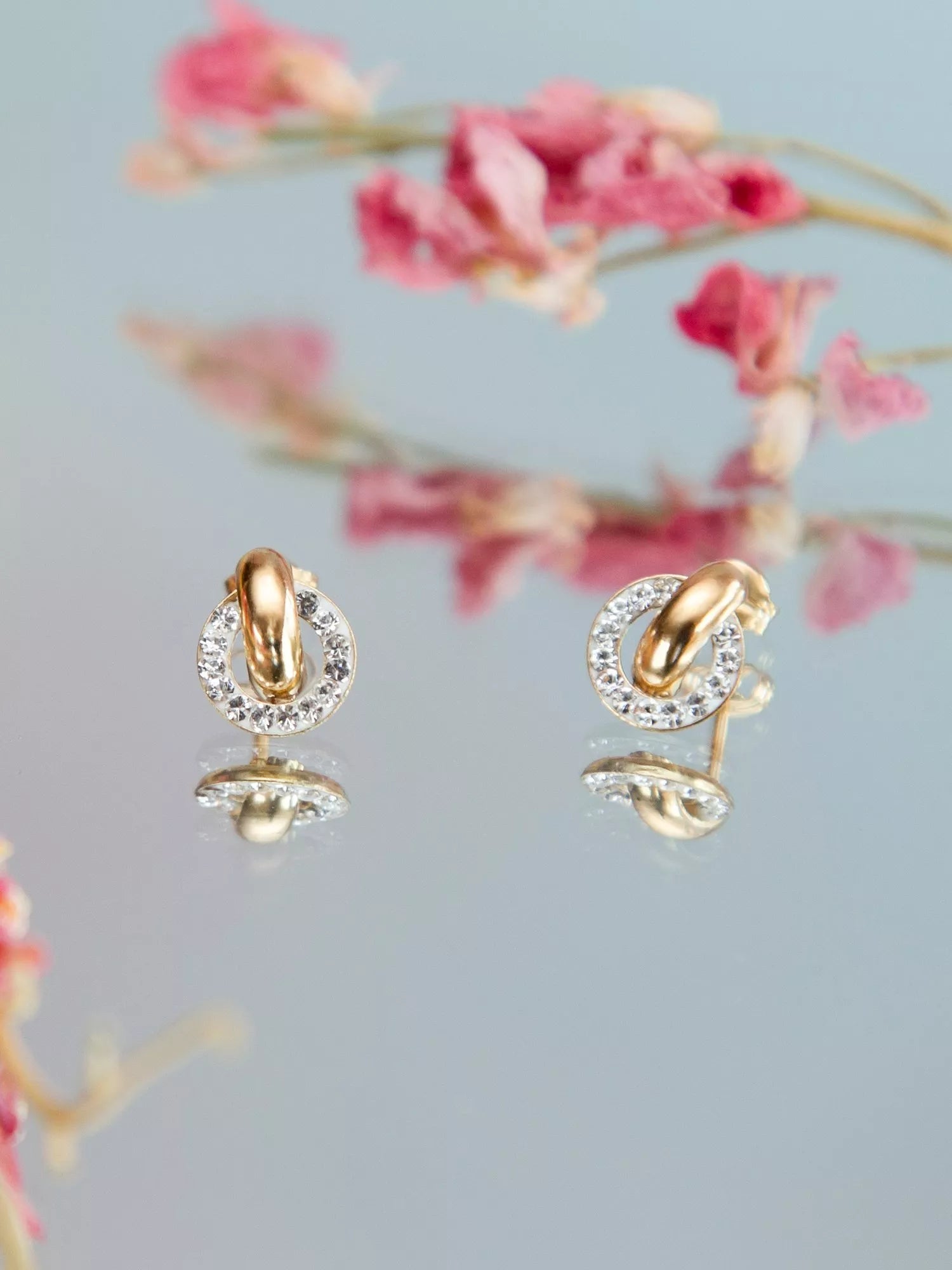 IBB 9ct gold cubic zirconia ring link stud earrings (British brand)