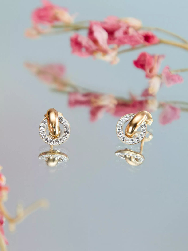IBB 9ct gold cubic zirconia ring link stud earrings (British brand)
