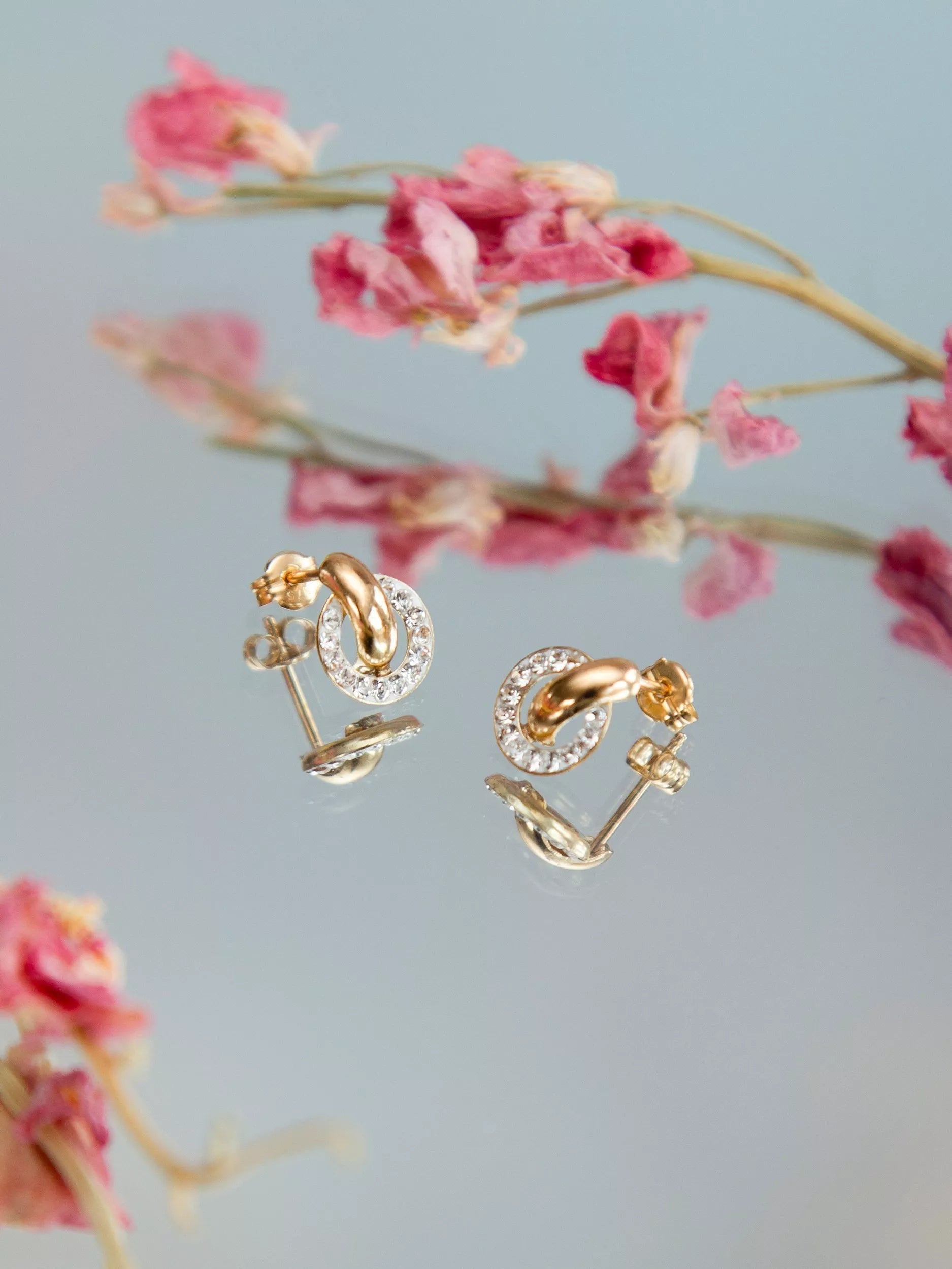 IBB 9ct gold cubic zirconia ring link stud earrings (British brand)